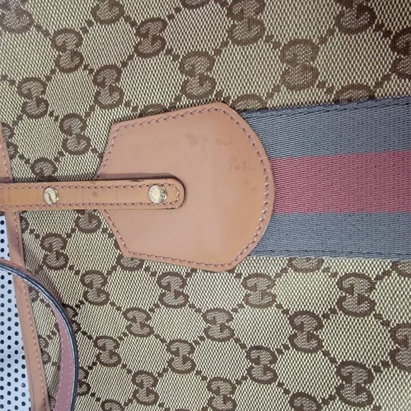 ❤️Host Pick❤️ Gucci Jolicoeur Stripe Tote/Bag Beige/Brown canvas- Monogrammed - Picture 3 of 6